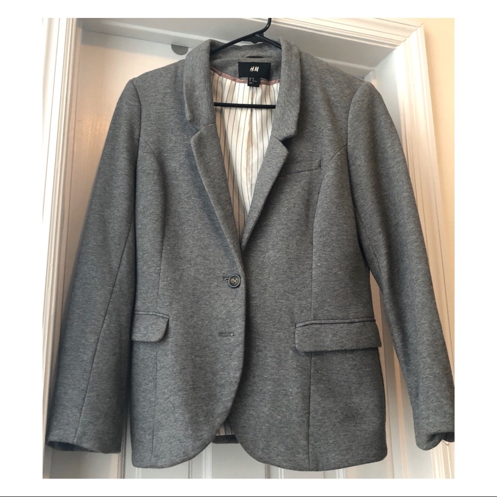 Classic H&M Gray “Sweatshirt” Blazer Elbow Patches